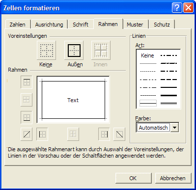 Rahmenformatierung