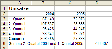 Summenbildung ber zwei Bereiche