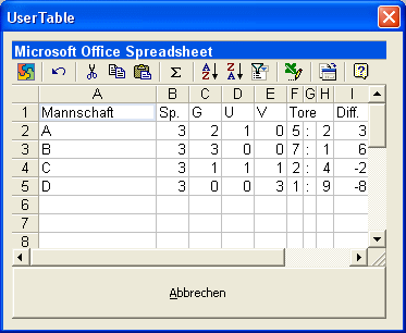 Tabelle übernehmen